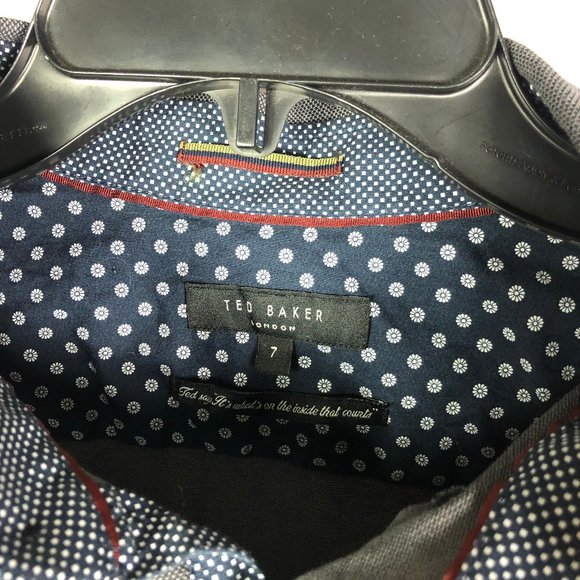 TED BAKER LONDON Broader Gray Pique Cotton Slim Fit Shirt Ted Size 7 - Picture 7 of 10